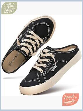 Womens Mules Slip On Sneakers Backless Canvas Shoes Comfortable Memory Foam